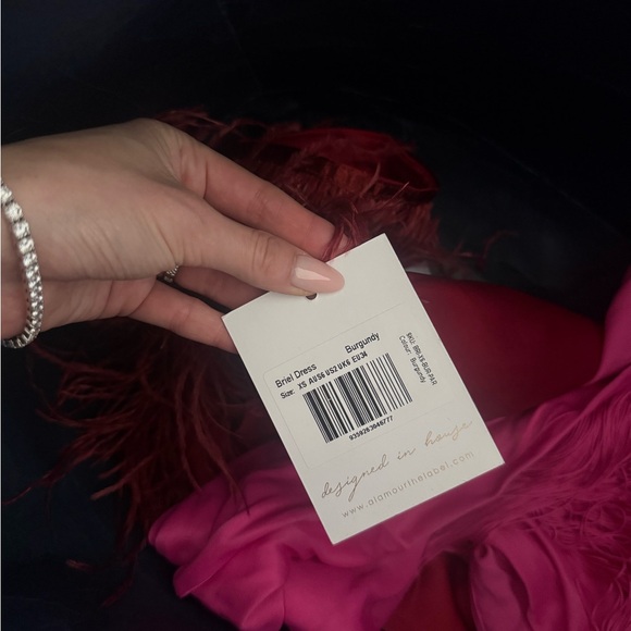 Alamour The Label Strapless Red Dress with Feather Hem - Picture 3 of 3